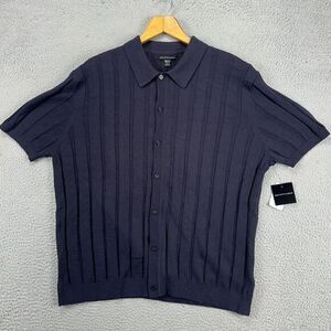 Saks Fifth Avenue Ribbed Sweater Adult 2XL‎ Dark Purple Knit Button Up Mens NEW